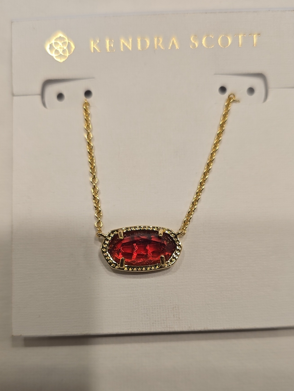 Kendra Scott Gold Necklace with Deep Red Crystal Pendant